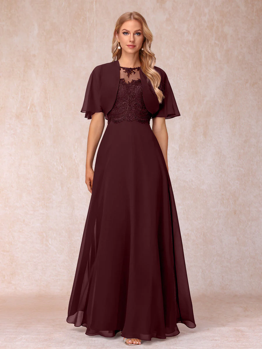 A-Line Chiffon Long Mother of the Bride Dresses with Jacket & Appliques - Image 10