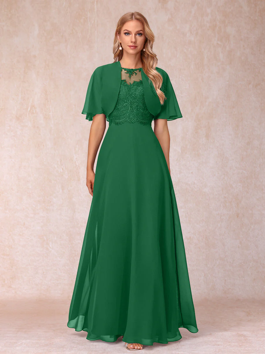 A-Line Chiffon Long Mother of the Bride Dresses with Jacket & Appliques - Image 13
