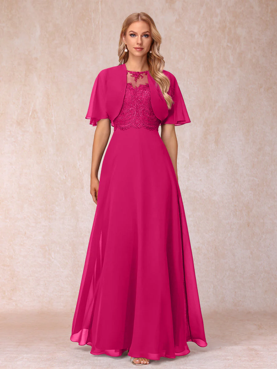 A-Line Chiffon Long Mother of the Bride Dresses with Jacket & Appliques - Image 14
