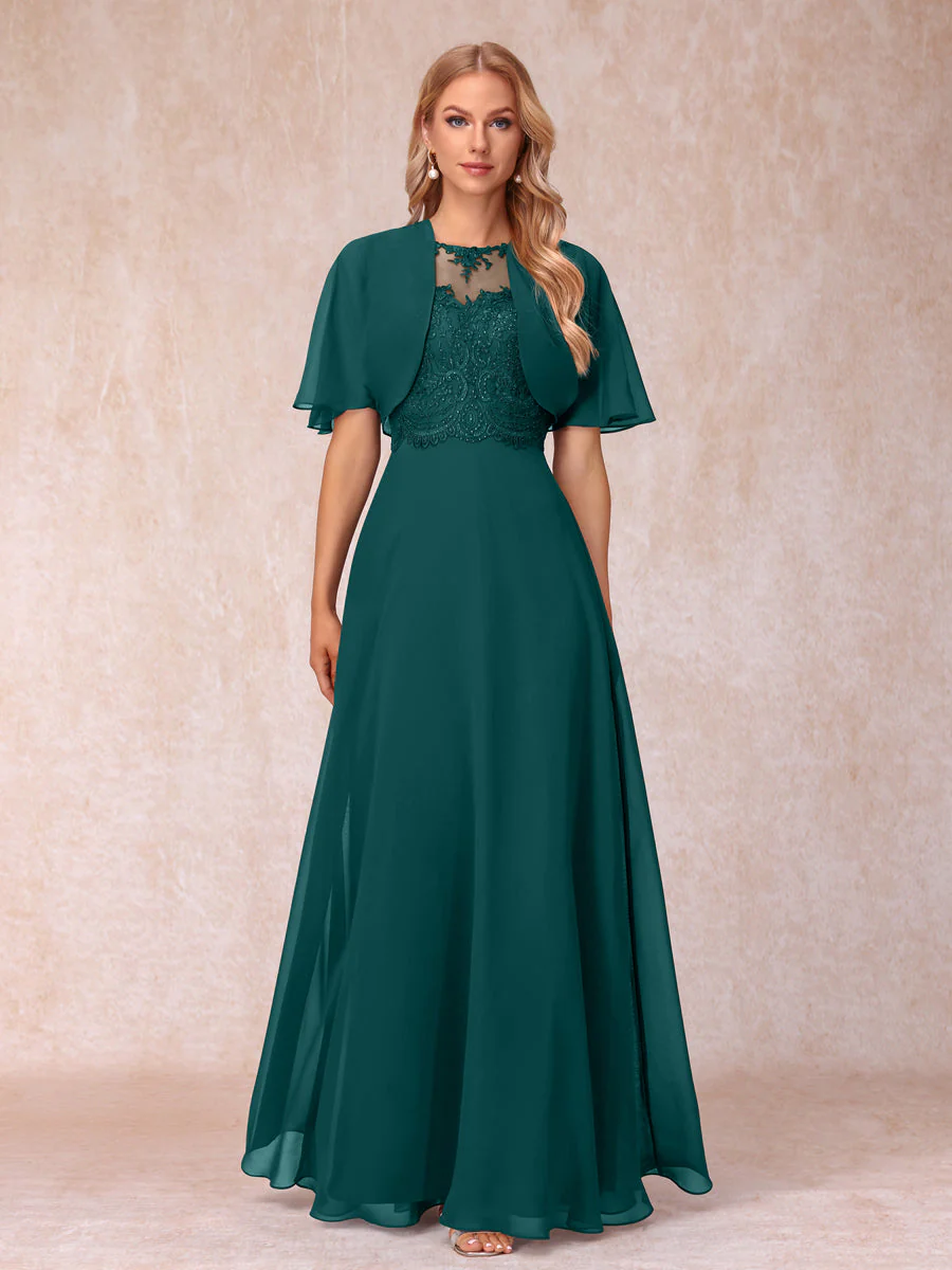 A-Line Chiffon Long Mother of the Bride Dresses with Jacket & Appliques - Image 24