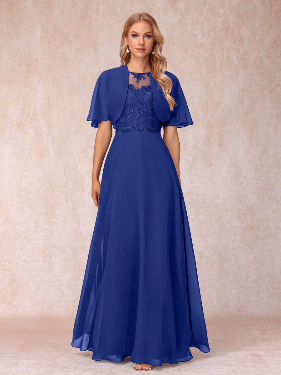 A-Line Chiffon Long Mother of the Bride Dresses with Jacket & Appliques - Image 33
