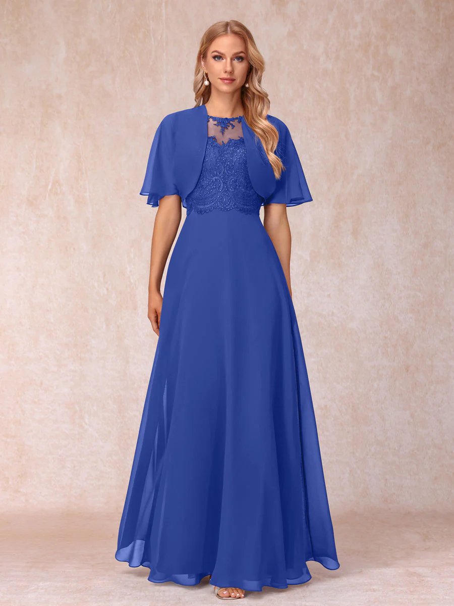 A-Line Chiffon Long Mother of the Bride Dresses with Jacket & Appliques - Image 38