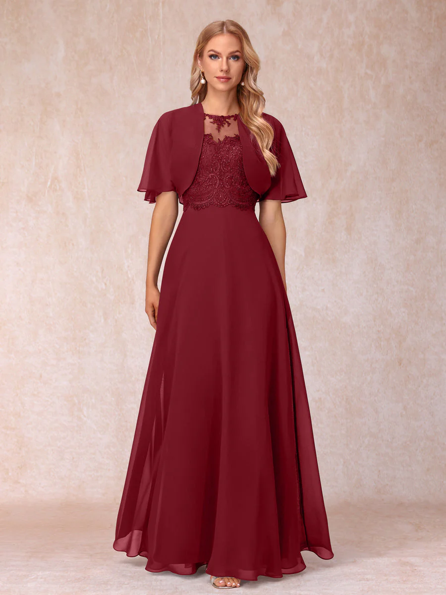 A-Line Chiffon Long Mother of the Bride Dresses with Jacket & Appliques - Image 41