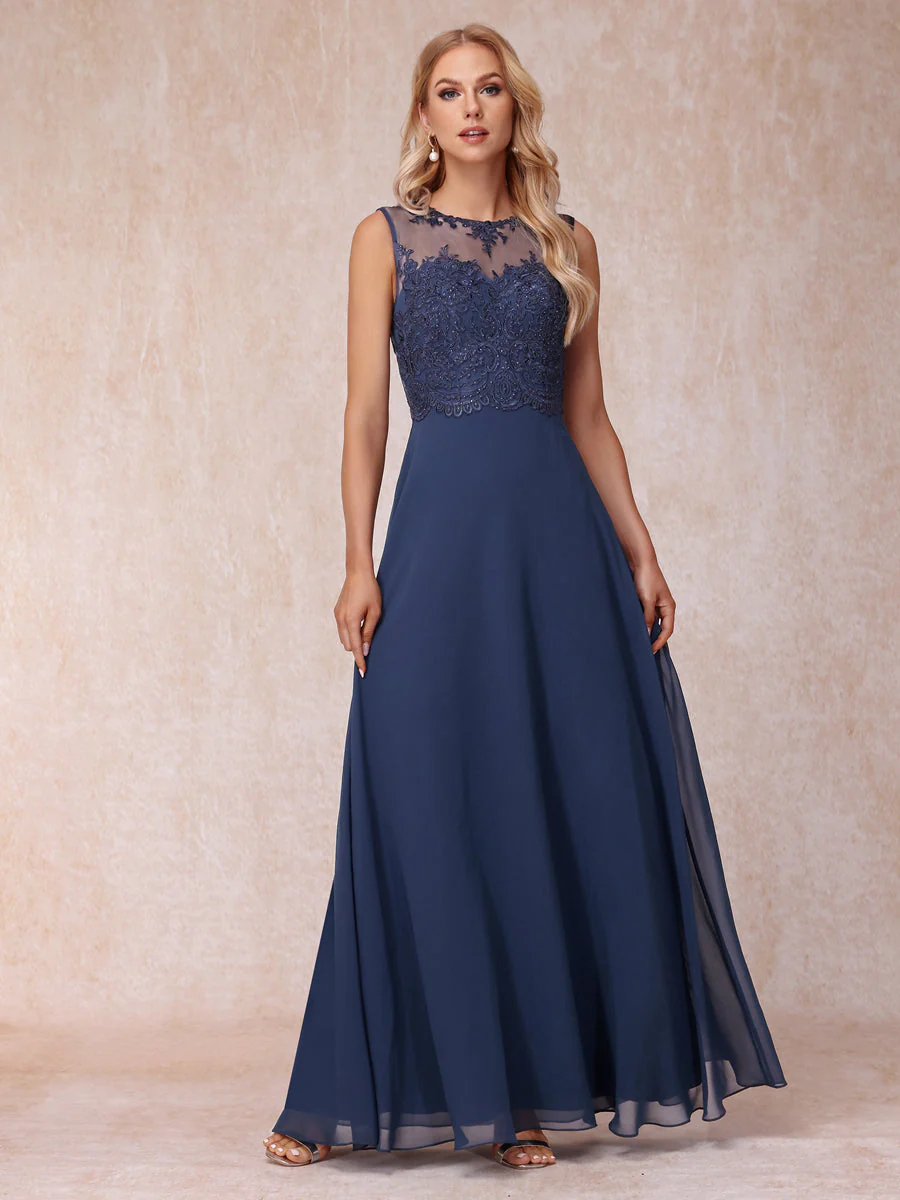 A-Line Chiffon Long Mother of the Bride Dresses with Jacket & Appliques - Image 6