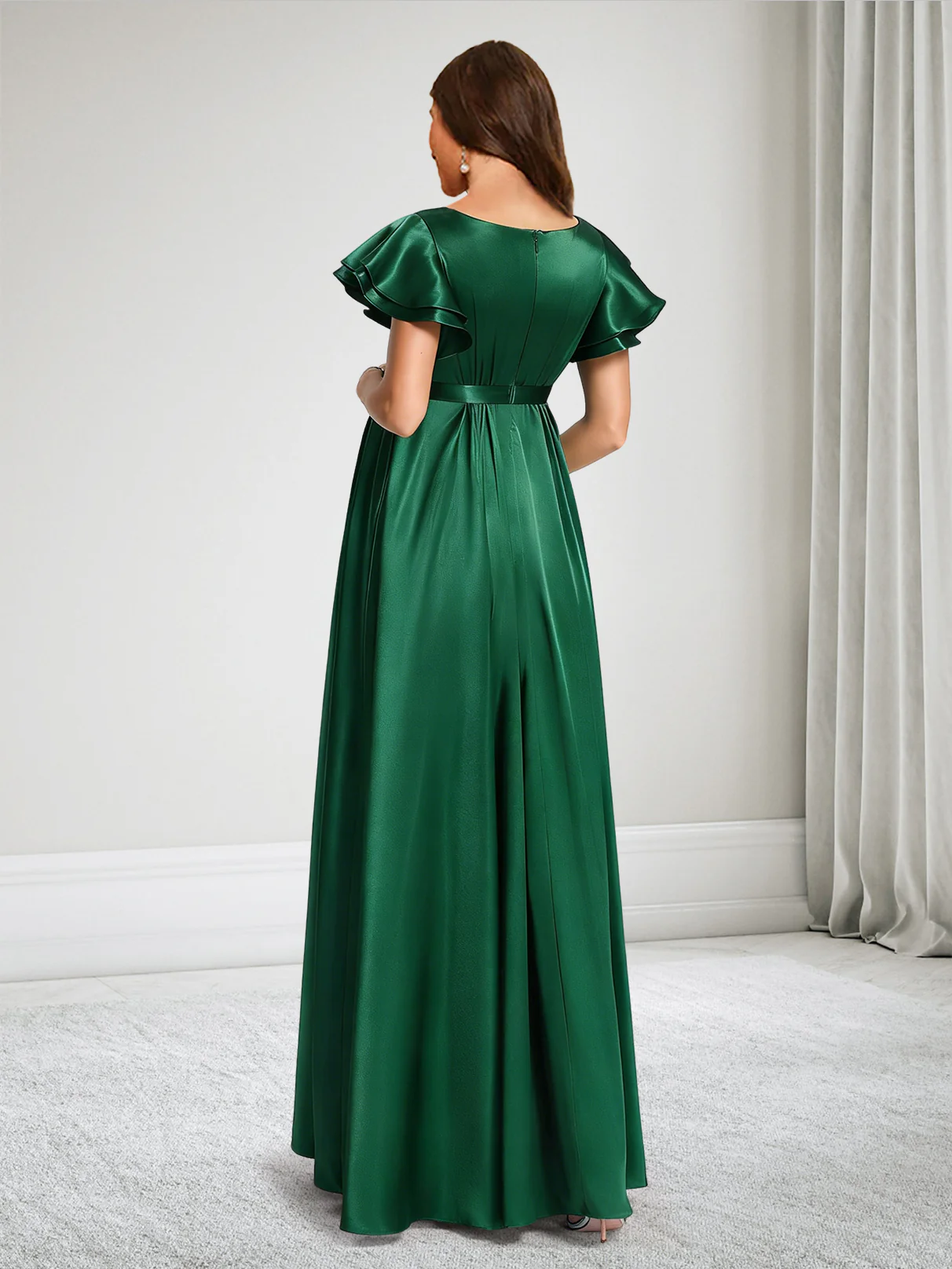 A-Line Crew Neck Floor-Length Baby Shower Bridesmaid Dresses With Ruffles - Image 2