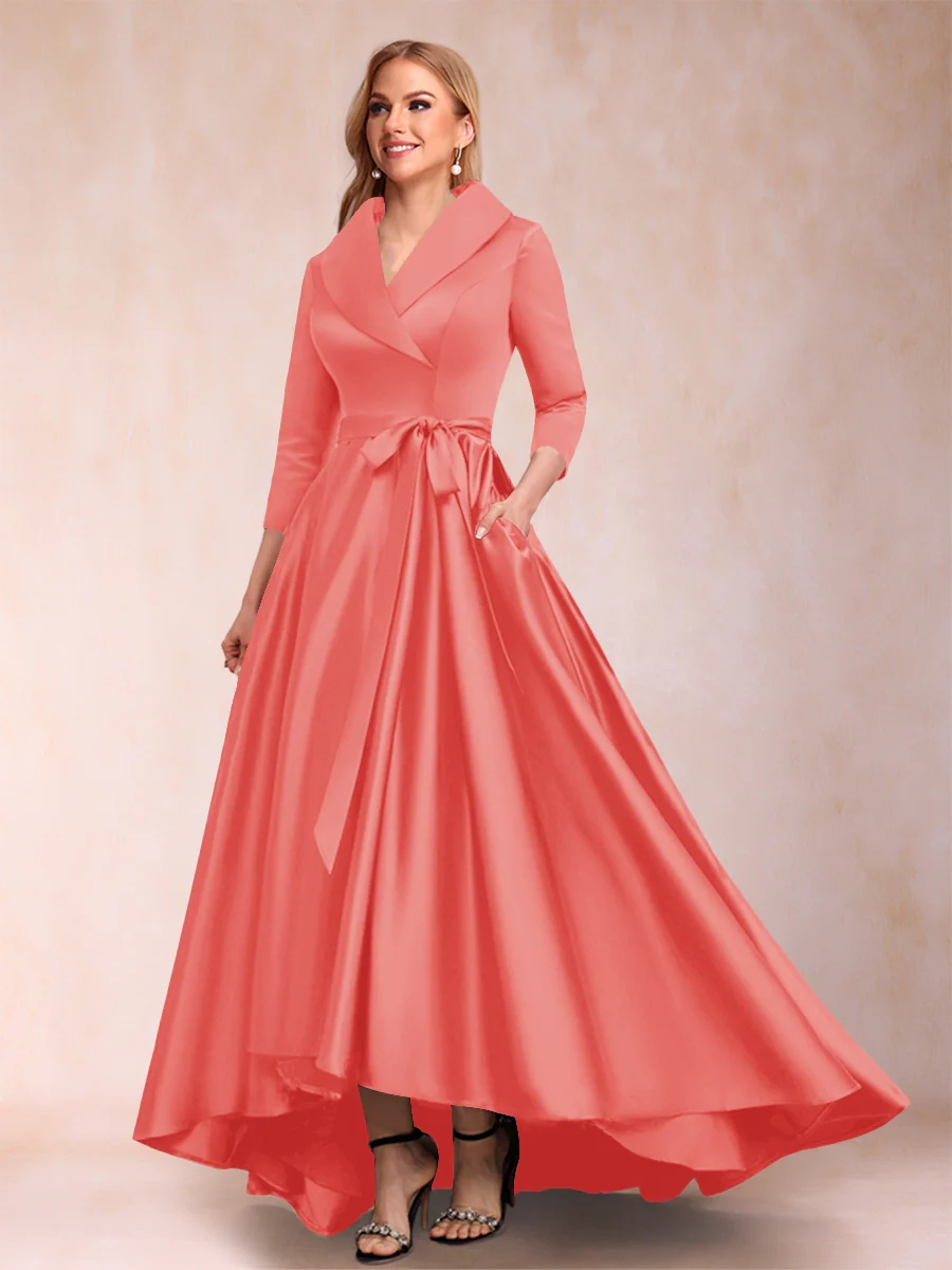 A-Line/Princess 3/4 Sleeves Asymmetrical V-Neck Mother of the Bride Dresses - Image 11