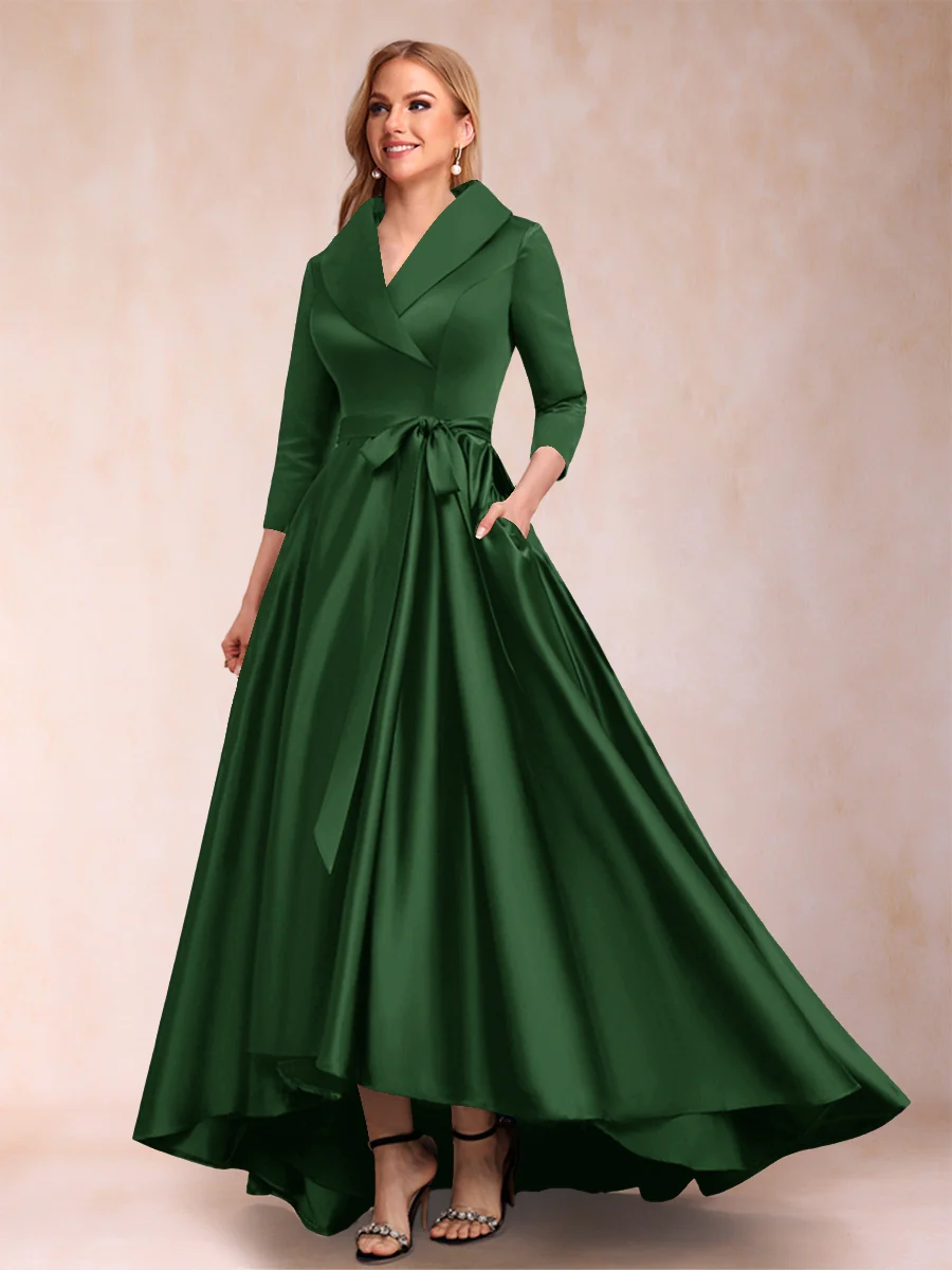 A-Line/Princess 3/4 Sleeves Asymmetrical V-Neck Mother of the Bride Dresses - Image 12