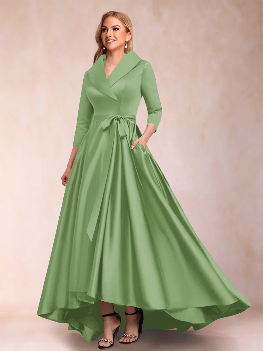 A-Line/Princess 3/4 Sleeves Asymmetrical V-Neck Mother of the Bride Dresses - Image 17