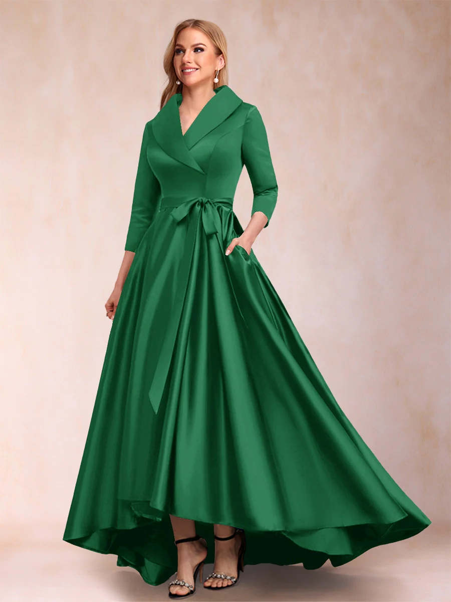 A-Line/Princess 3/4 Sleeves Asymmetrical V-Neck Mother of the Bride Dresses - Image 18
