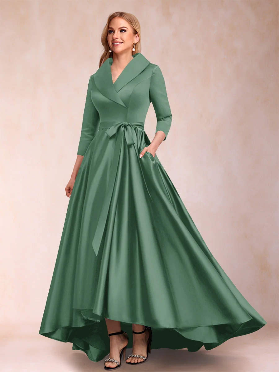 A-Line/Princess 3/4 Sleeves Asymmetrical V-Neck Mother of the Bride Dresses - Image 19