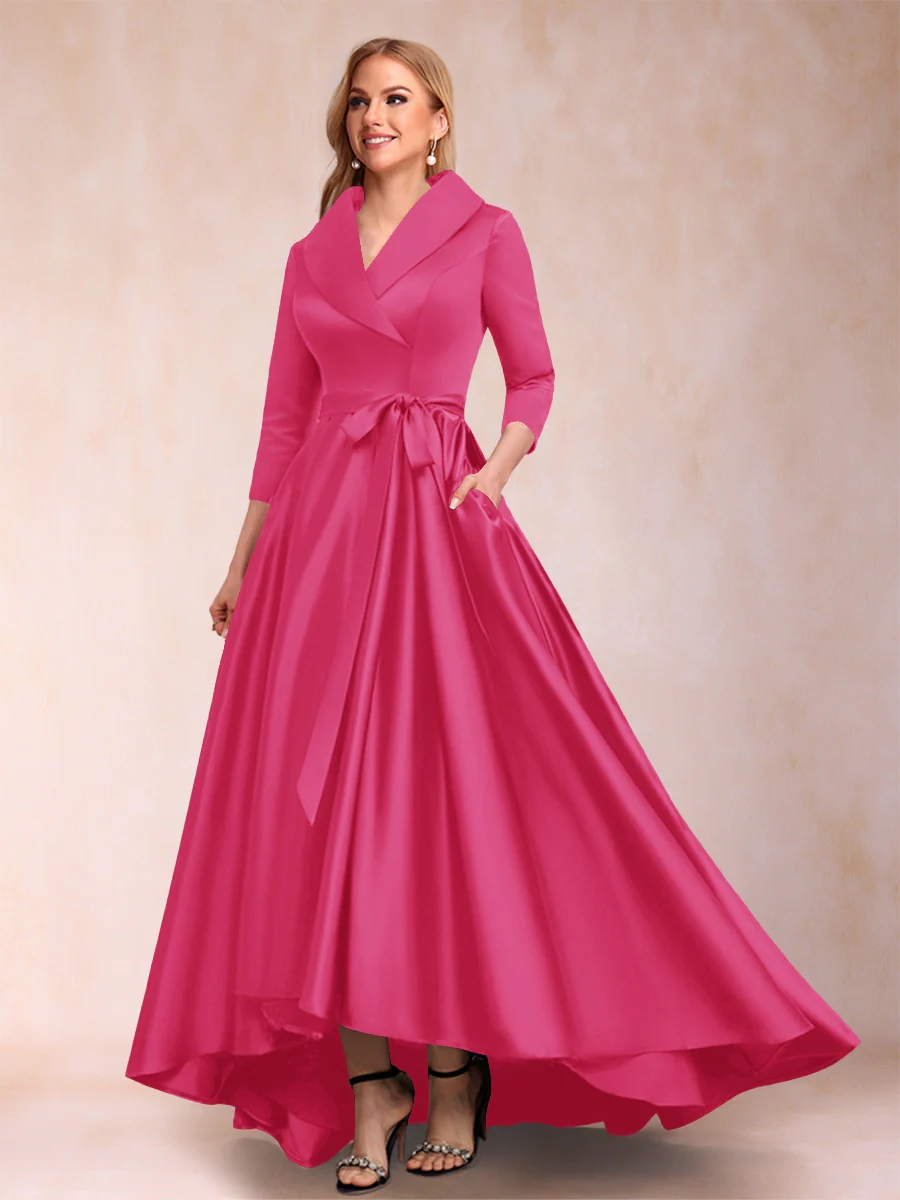 A-Line/Princess 3/4 Sleeves Asymmetrical V-Neck Mother of the Bride Dresses - Image 20