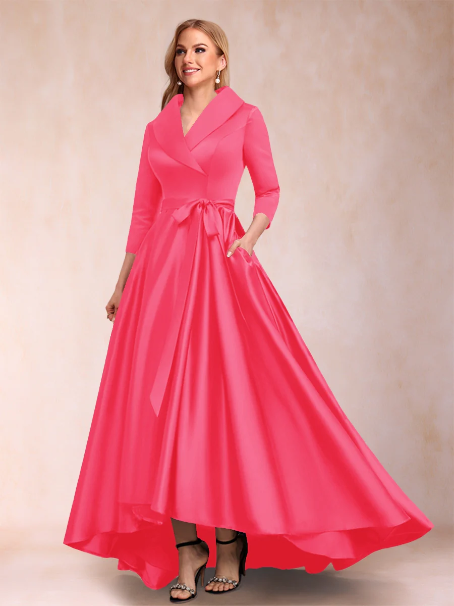 A-Line/Princess 3/4 Sleeves Asymmetrical V-Neck Mother of the Bride Dresses - Image 21