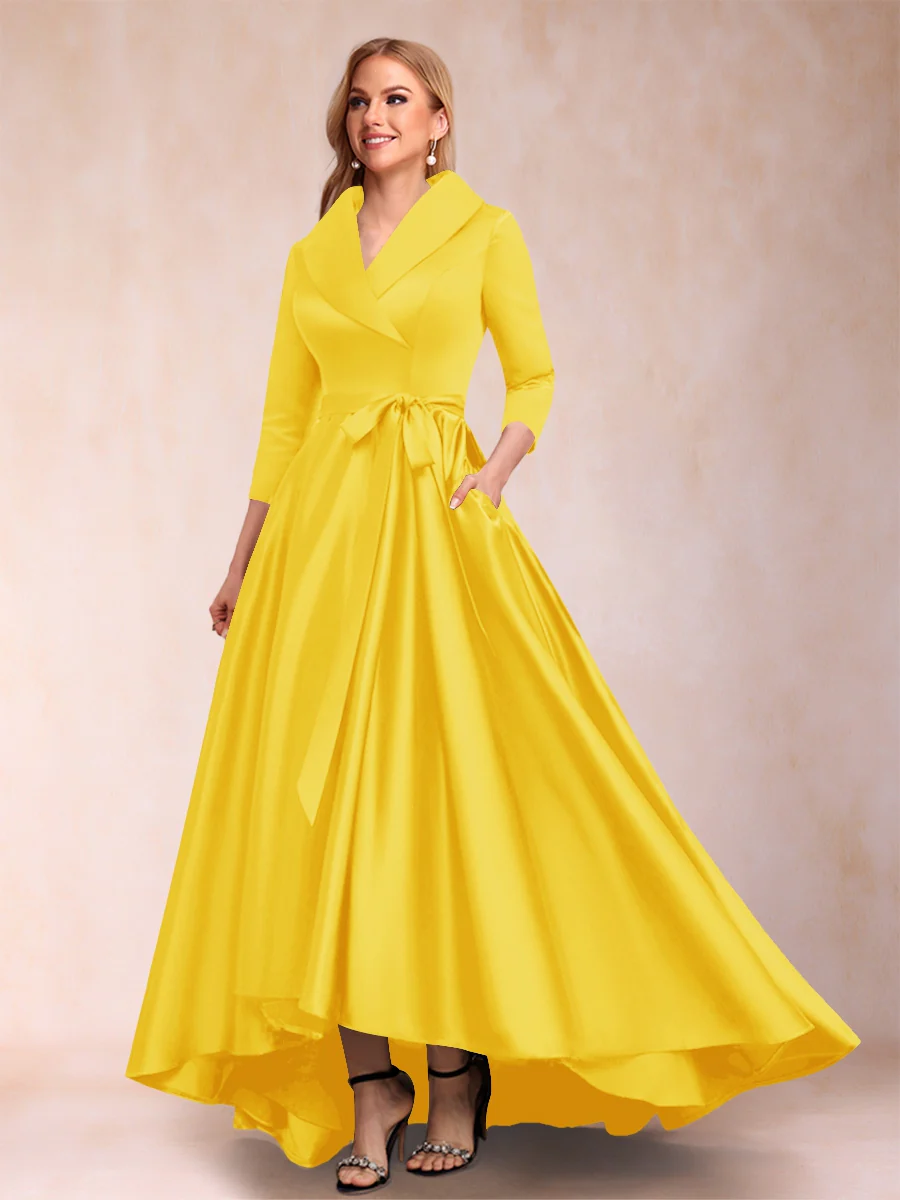 A-Line/Princess 3/4 Sleeves Asymmetrical V-Neck Mother of the Bride Dresses - Image 22