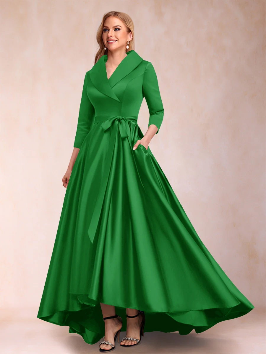 A-Line/Princess 3/4 Sleeves Asymmetrical V-Neck Mother of the Bride Dresses - Image 25