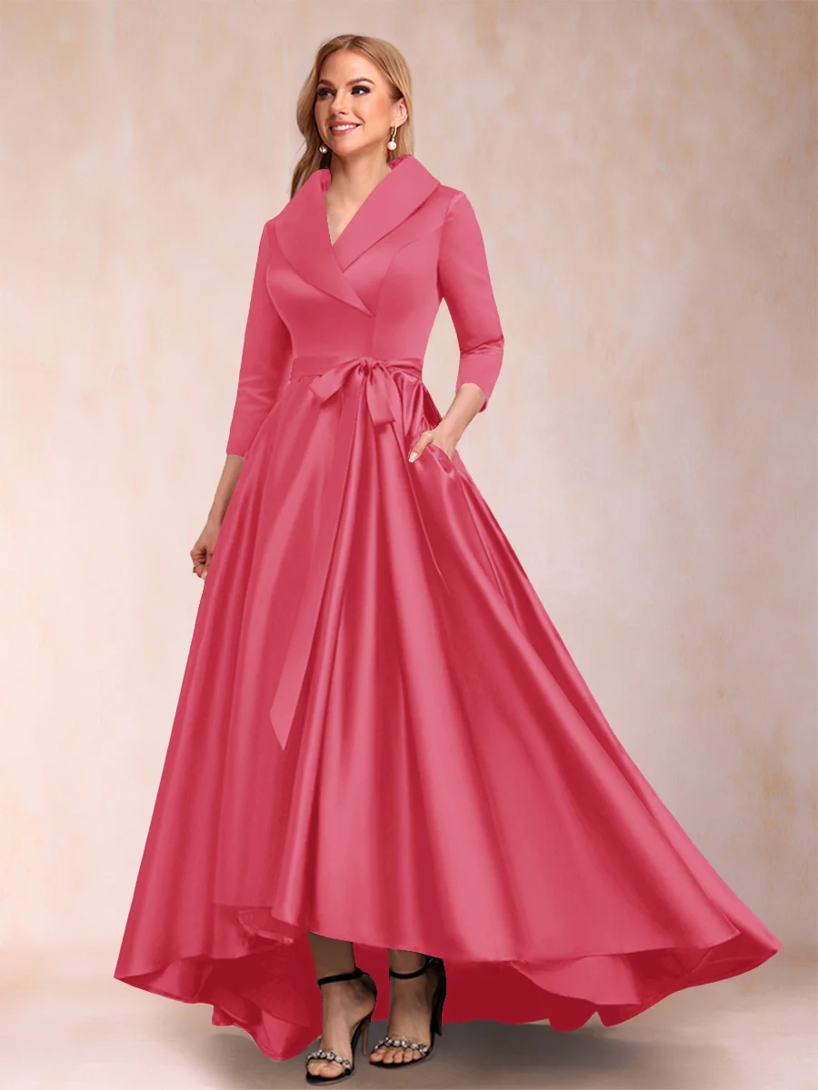 A-Line/Princess 3/4 Sleeves Asymmetrical V-Neck Mother of the Bride Dresses - Image 26