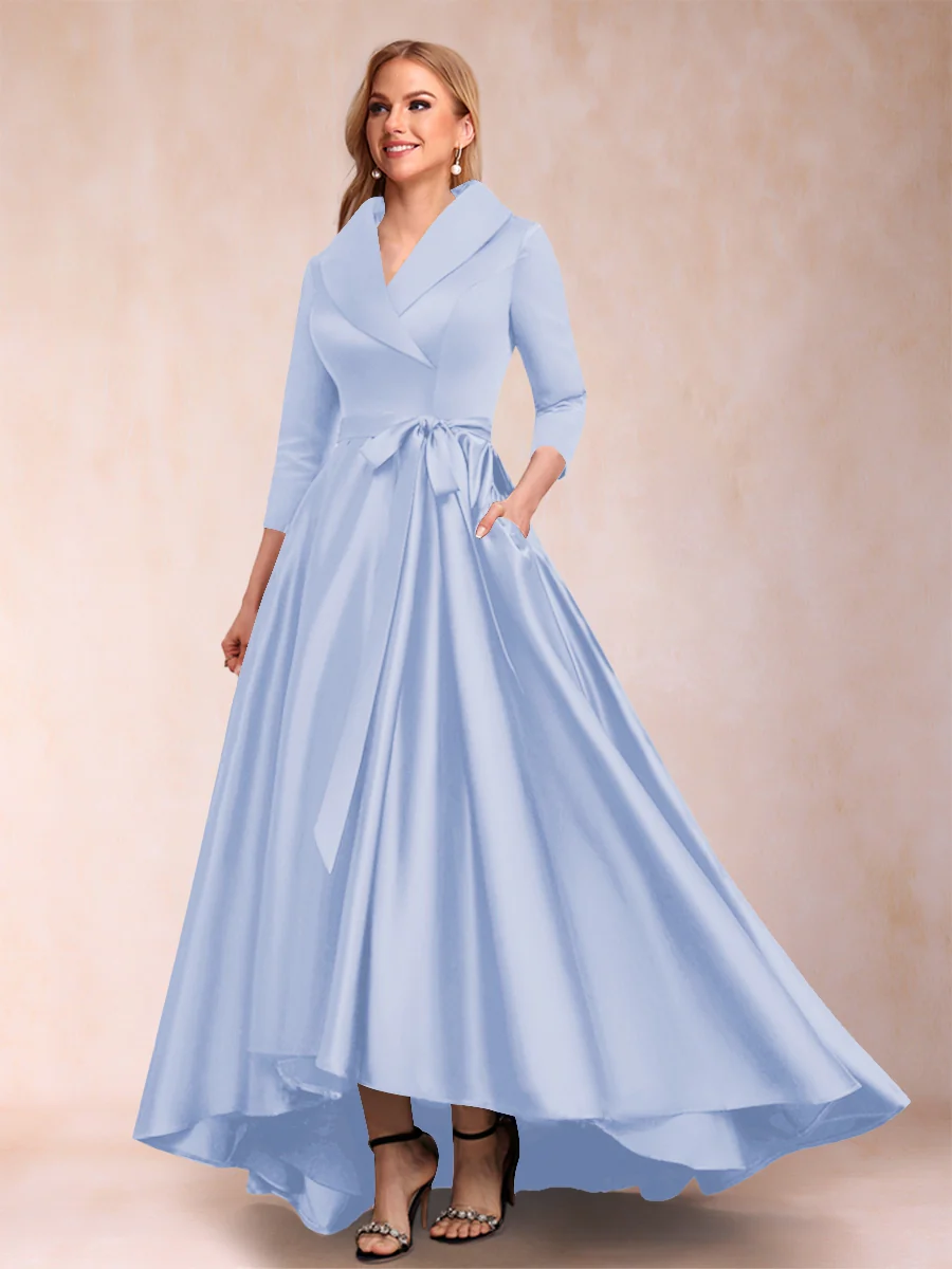 A-Line/Princess 3/4 Sleeves Asymmetrical V-Neck Mother of the Bride Dresses - Image 28
