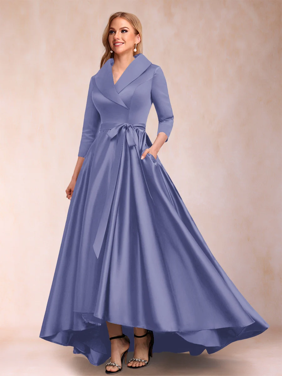 A-Line/Princess 3/4 Sleeves Asymmetrical V-Neck Mother of the Bride Dresses - Image 33