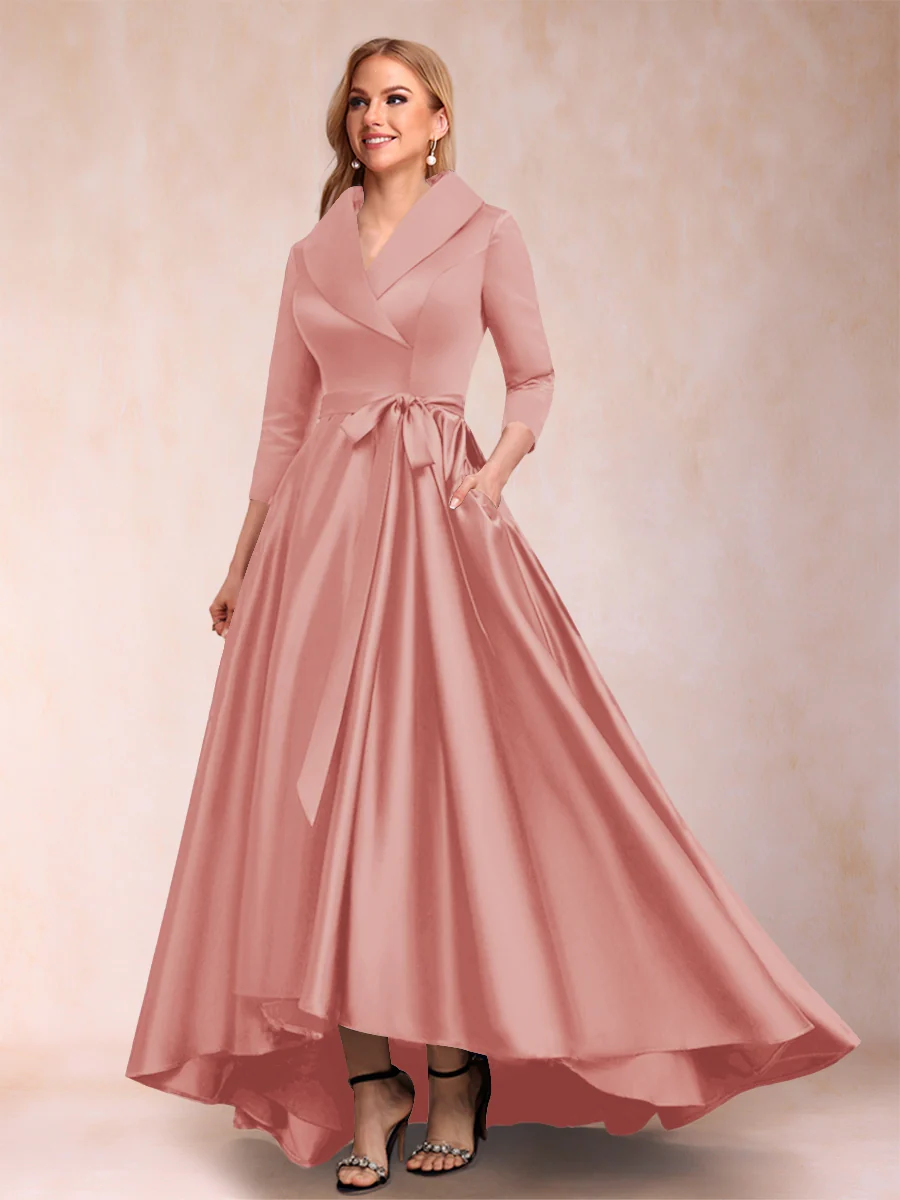 A-Line/Princess 3/4 Sleeves Asymmetrical V-Neck Mother of the Bride Dresses - Image 37