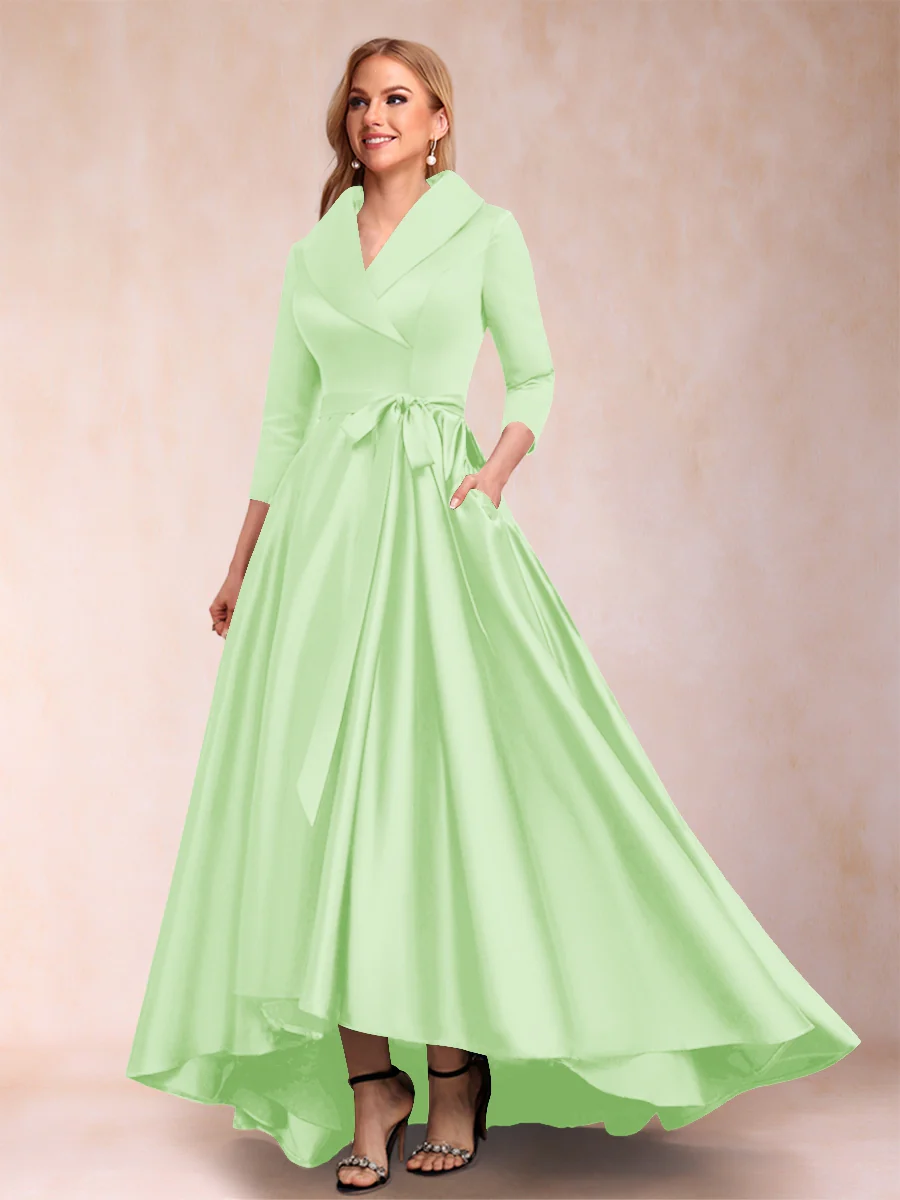 A-Line/Princess 3/4 Sleeves Asymmetrical V-Neck Mother of the Bride Dresses - Image 38