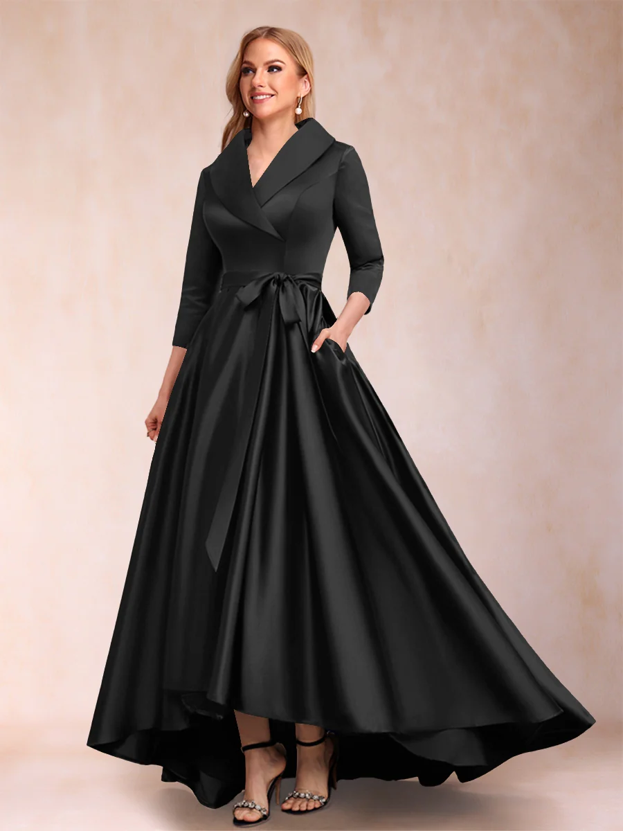 A-Line/Princess 3/4 Sleeves Asymmetrical V-Neck Mother of the Bride Dresses - Image 4