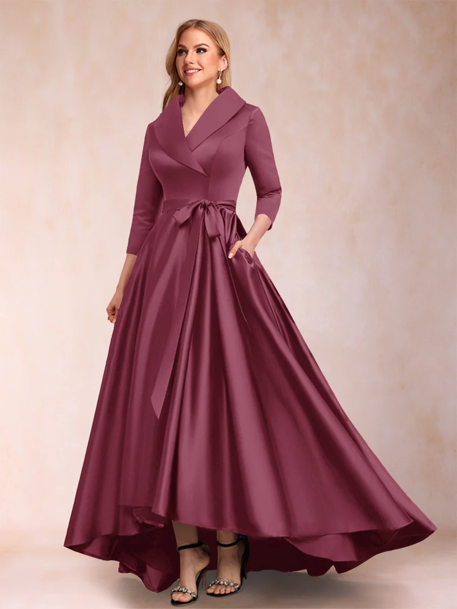A-Line/Princess 3/4 Sleeves Asymmetrical V-Neck Mother of the Bride Dresses - Image 40