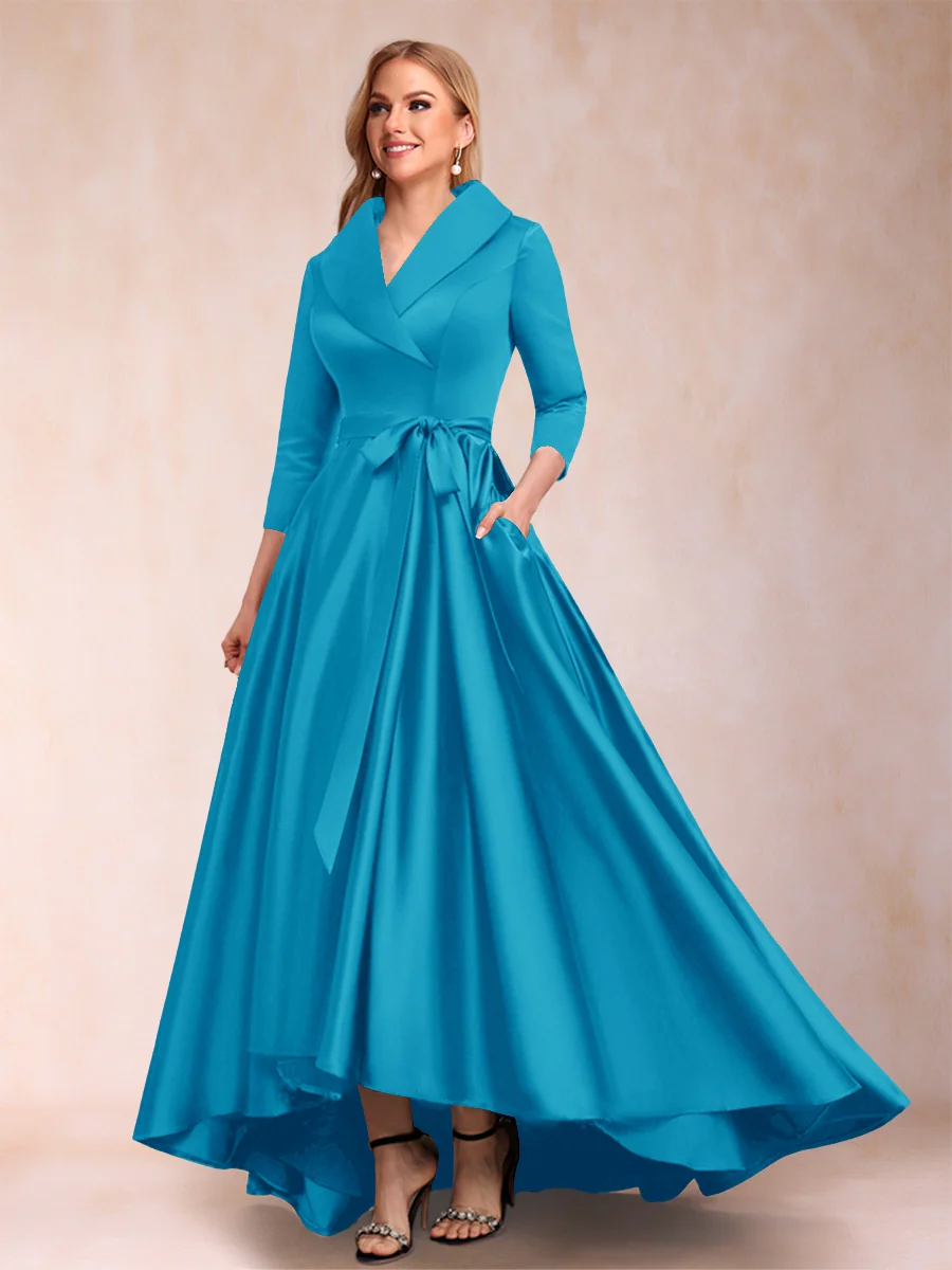 A-Line/Princess 3/4 Sleeves Asymmetrical V-Neck Mother of the Bride Dresses - Image 42