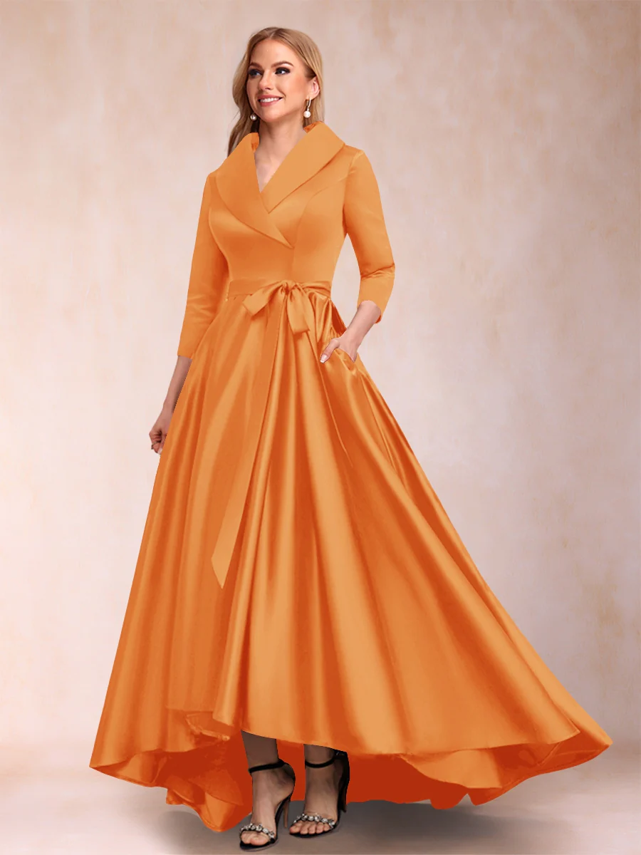 A-Line/Princess 3/4 Sleeves Asymmetrical V-Neck Mother of the Bride Dresses - Image 44