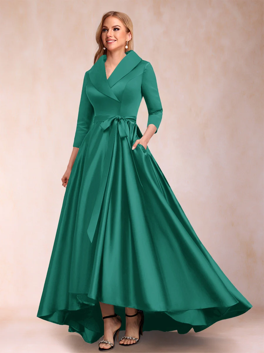 A-Line/Princess 3/4 Sleeves Asymmetrical V-Neck Mother of the Bride Dresses - Image 47