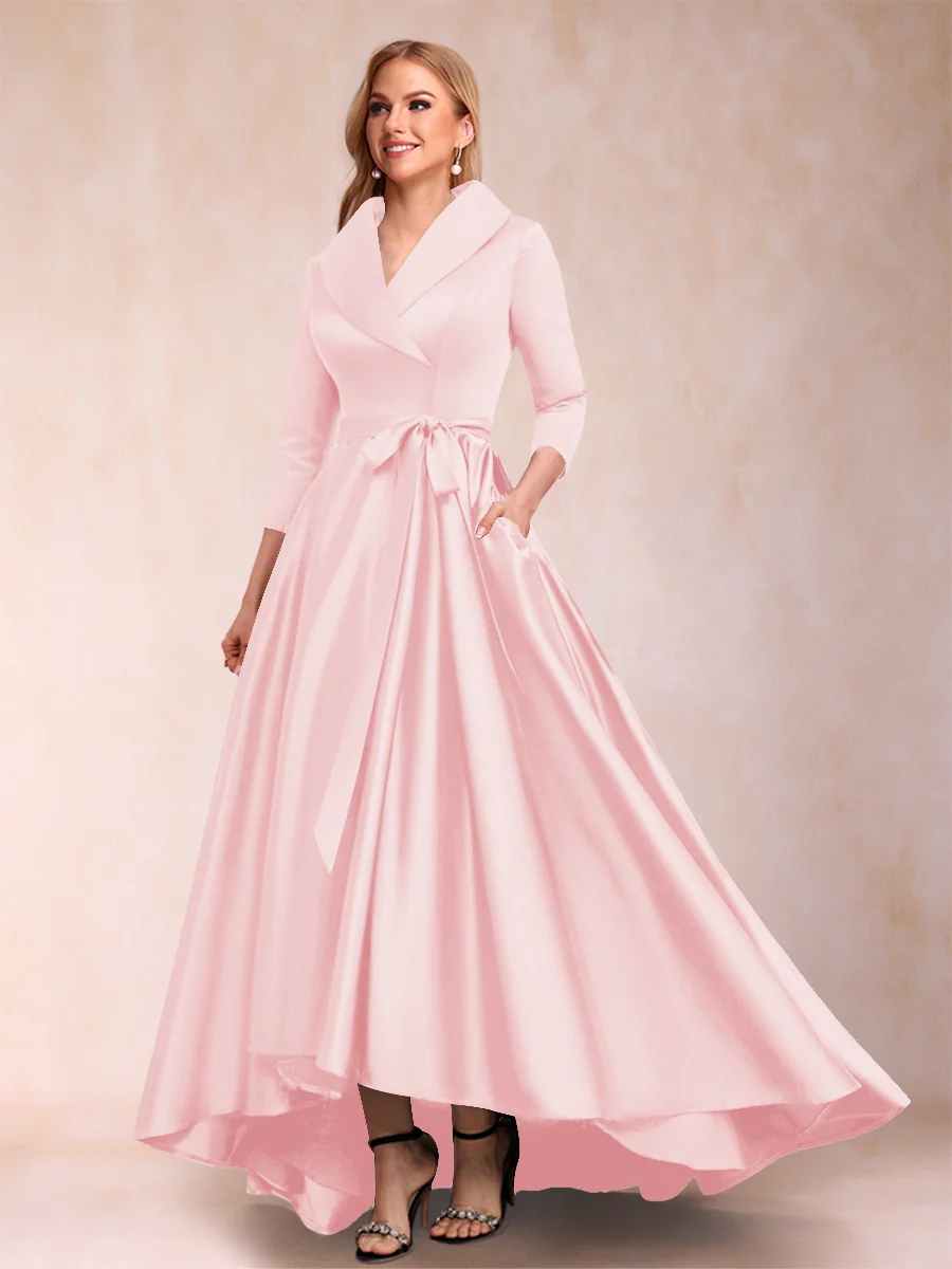 A-Line/Princess 3/4 Sleeves Asymmetrical V-Neck Mother of the Bride Dresses - Image 48