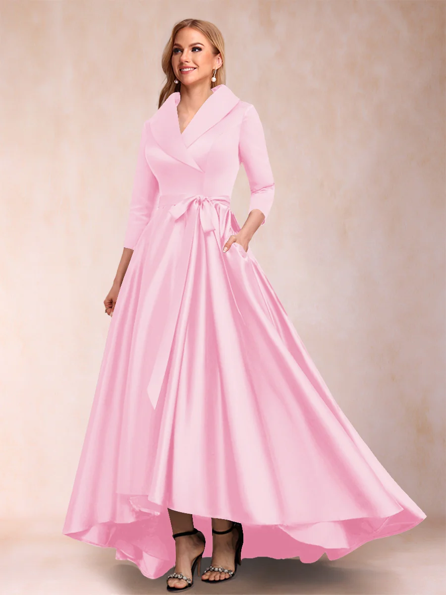 A-Line/Princess 3/4 Sleeves Asymmetrical V-Neck Mother of the Bride Dresses - Image 49