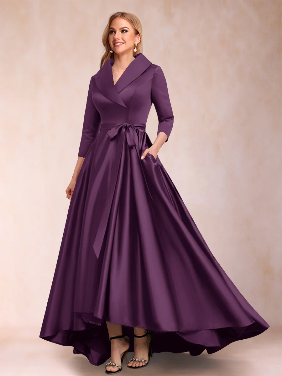 A-Line/Princess 3/4 Sleeves Asymmetrical V-Neck Mother of the Bride Dresses - Image 50