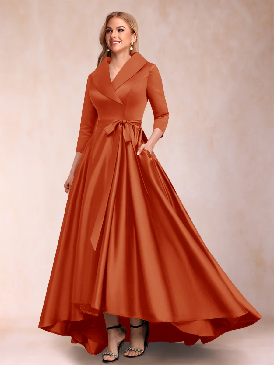 A-Line/Princess 3/4 Sleeves Asymmetrical V-Neck Mother of the Bride Dresses - Image 54