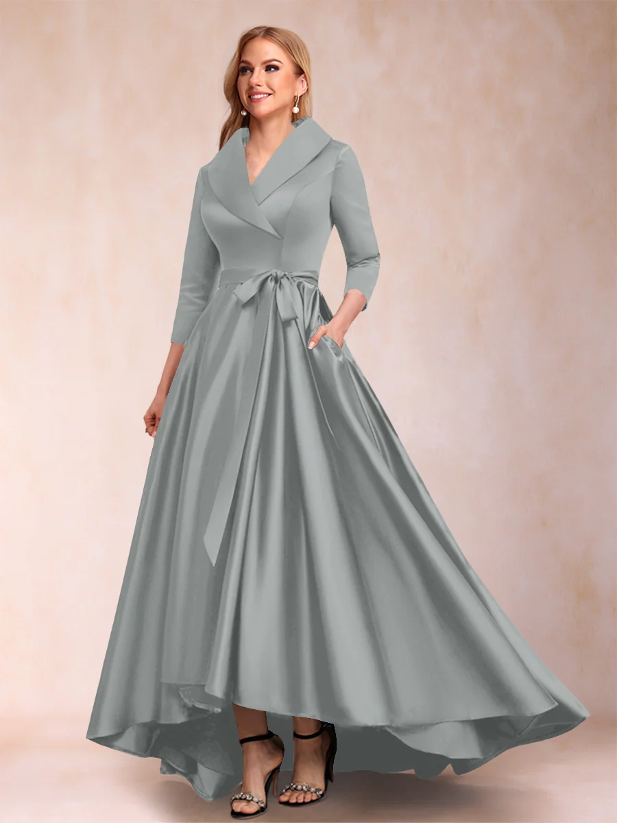 A-Line/Princess 3/4 Sleeves Asymmetrical V-Neck Mother of the Bride Dresses - Image 58