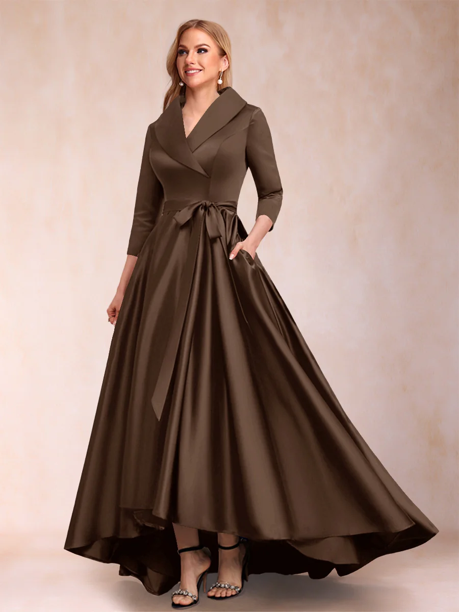 A-Line/Princess 3/4 Sleeves Asymmetrical V-Neck Mother of the Bride Dresses - Image 6