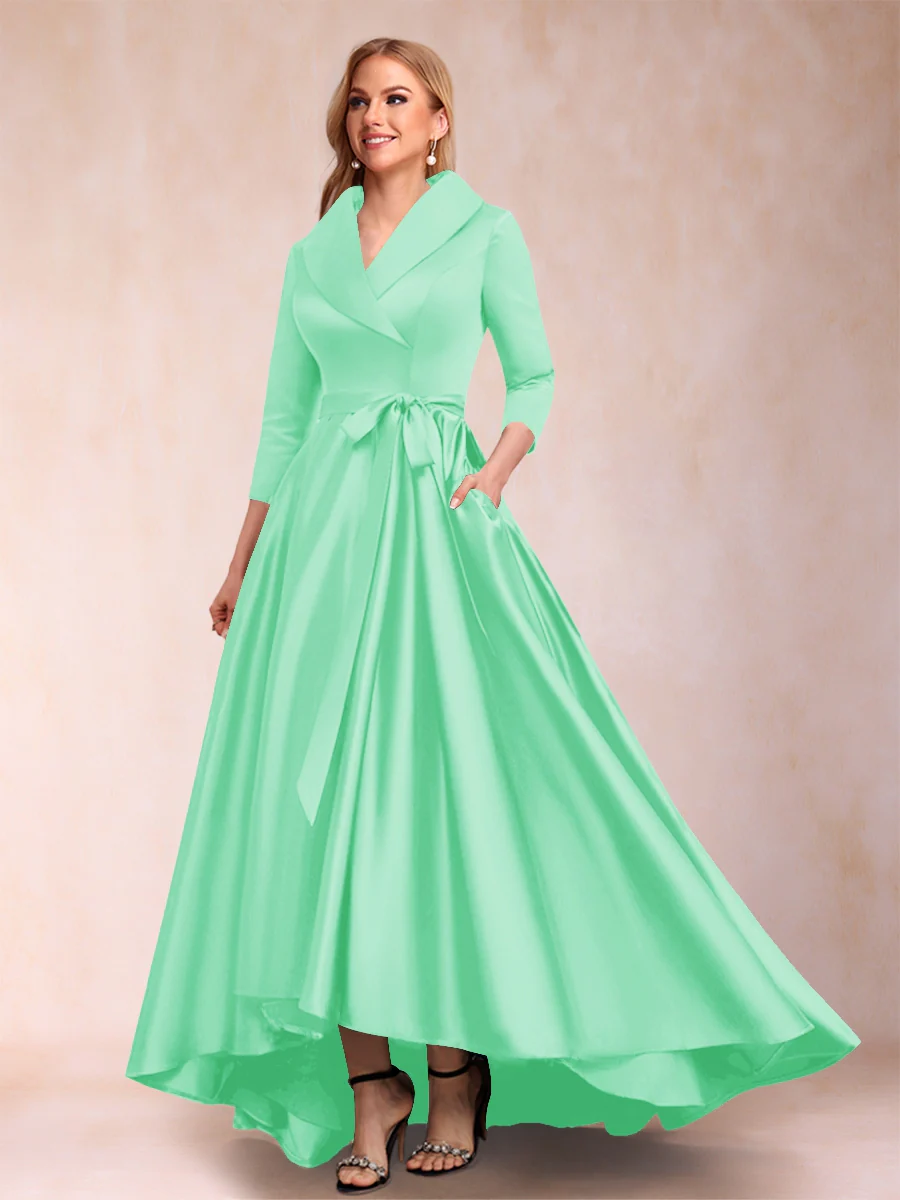 A-Line/Princess 3/4 Sleeves Asymmetrical V-Neck Mother of the Bride Dresses - Image 60