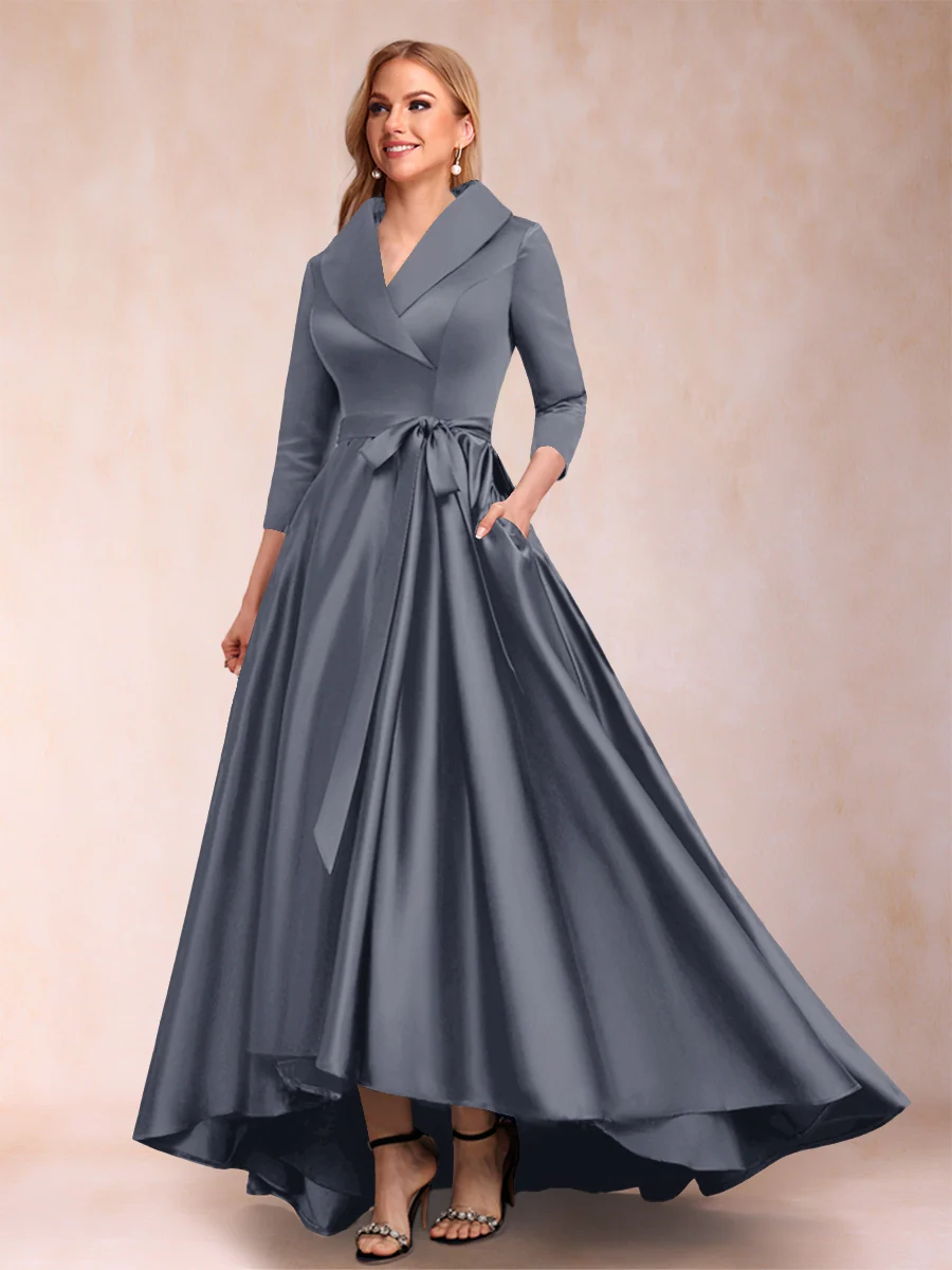 A-Line/Princess 3/4 Sleeves Asymmetrical V-Neck Mother of the Bride Dresses - Image 62