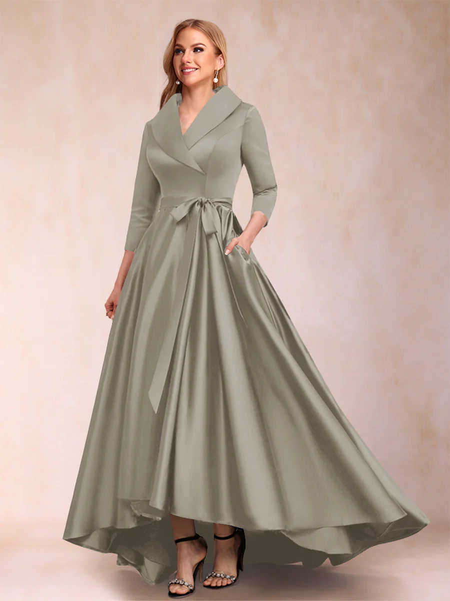 A-Line/Princess 3/4 Sleeves Asymmetrical V-Neck Mother of the Bride Dresses - Image 63