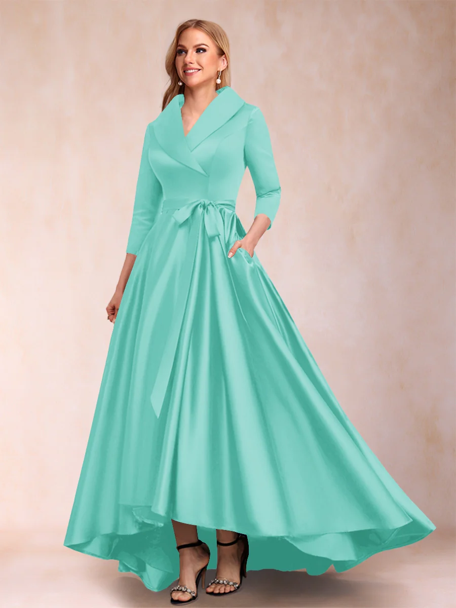 A-Line/Princess 3/4 Sleeves Asymmetrical V-Neck Mother of the Bride Dresses - Image 65