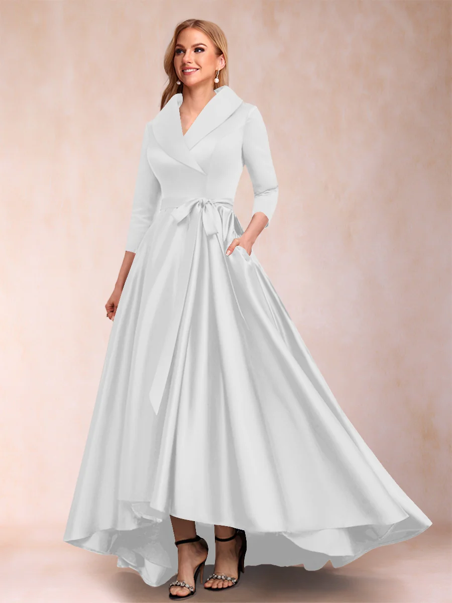 A-Line/Princess 3/4 Sleeves Asymmetrical V-Neck Mother of the Bride Dresses - Image 66