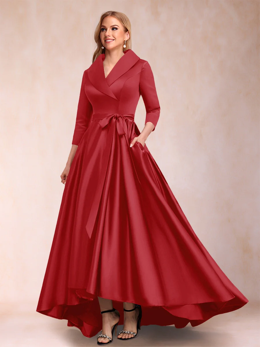 A-Line/Princess 3/4 Sleeves Asymmetrical V-Neck Mother of the Bride Dresses - Image 67