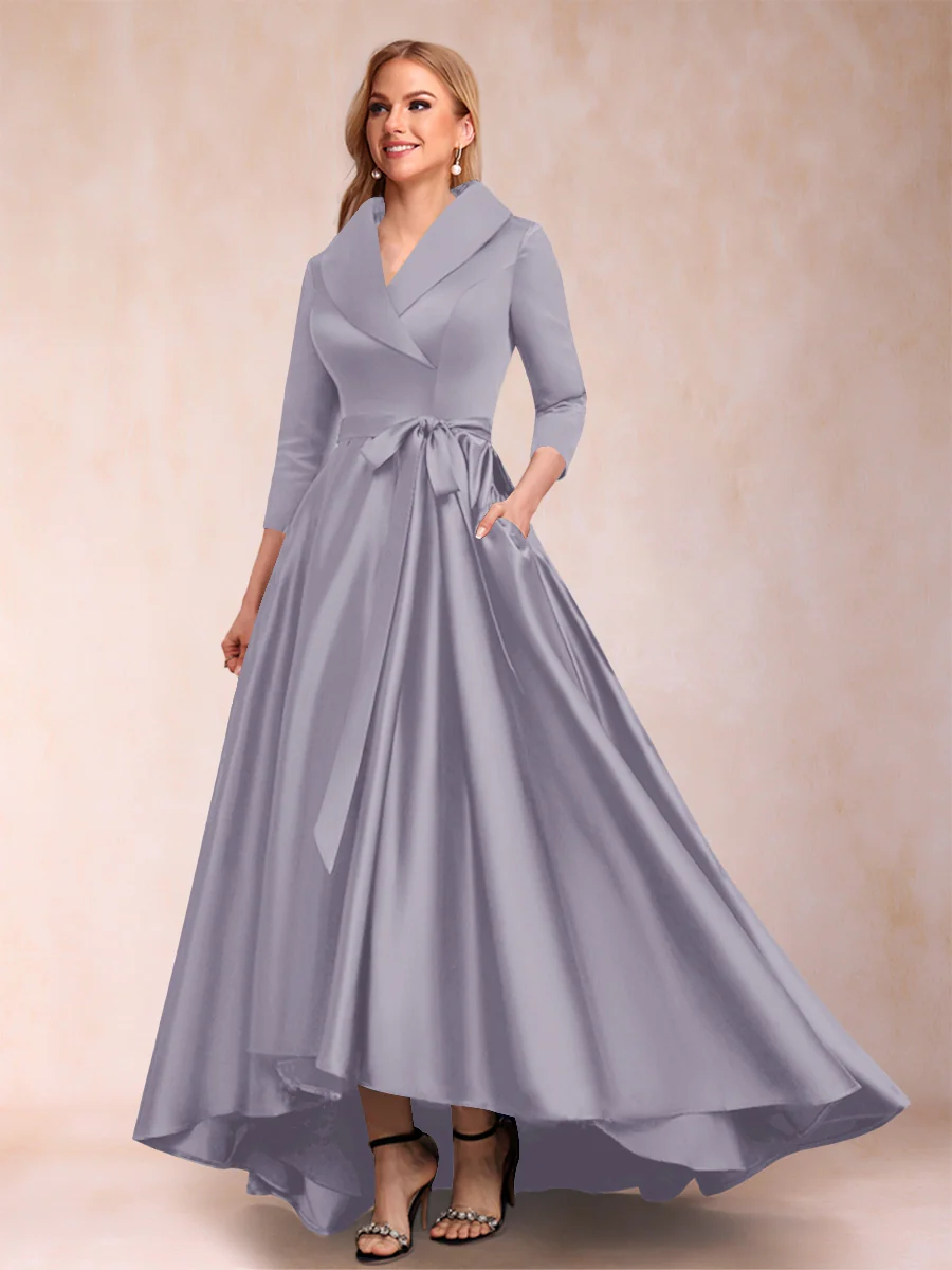 A-Line/Princess 3/4 Sleeves Asymmetrical V-Neck Mother of the Bride Dresses - Image 68