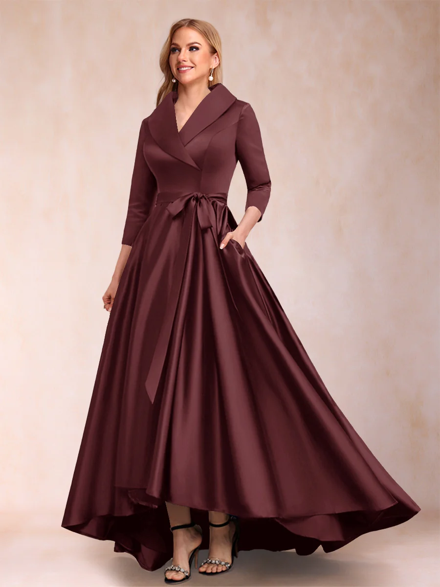 A-Line/Princess 3/4 Sleeves Asymmetrical V-Neck Mother of the Bride Dresses - Image 7