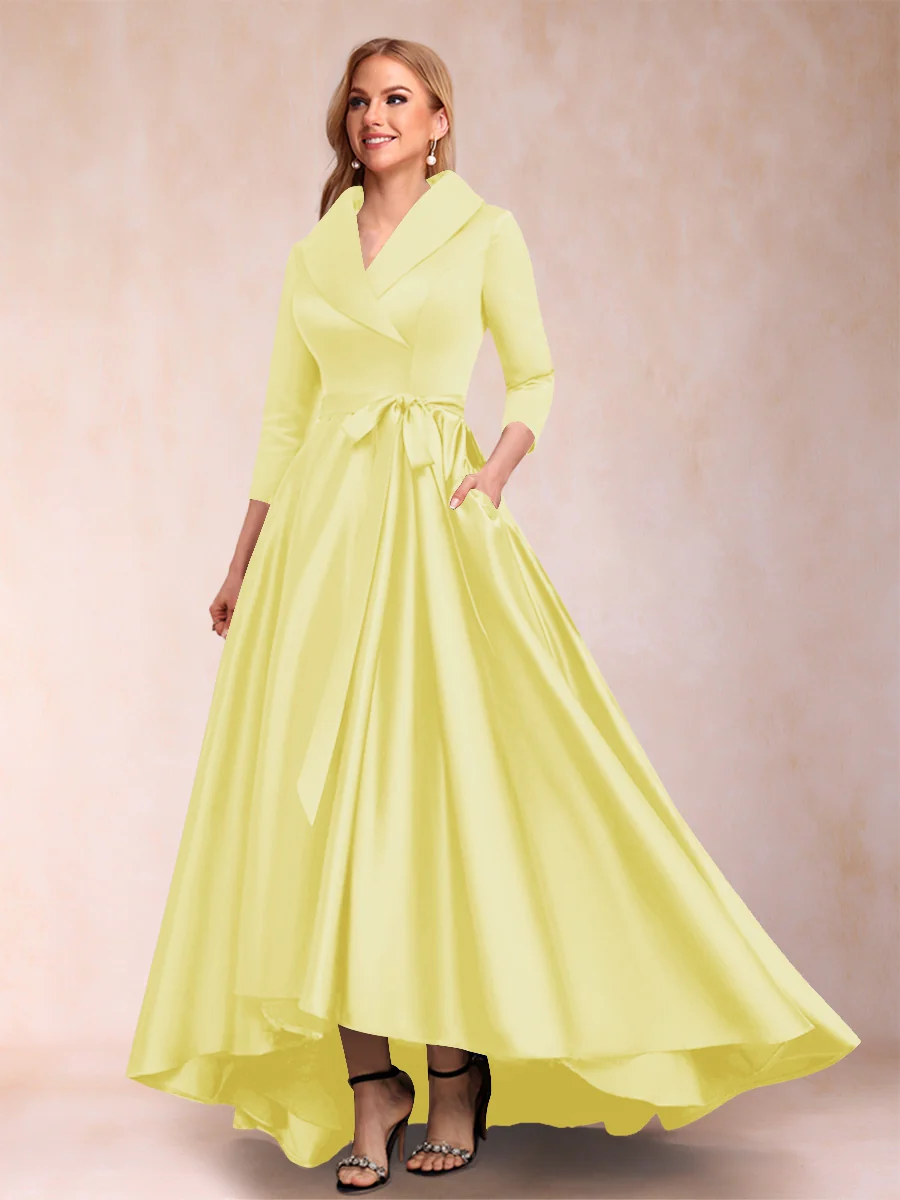A-Line/Princess 3/4 Sleeves Asymmetrical V-Neck Mother of the Bride Dresses - Image 9