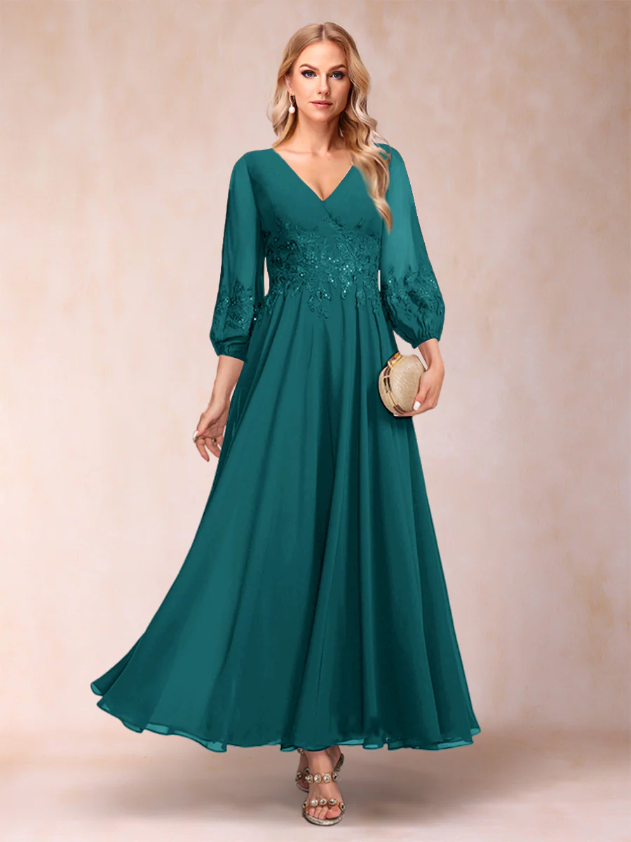 A-Line/Princess Ankle-Length 3/4 Sleeves V-Neck Mother of the Bride Dresses - Image 50