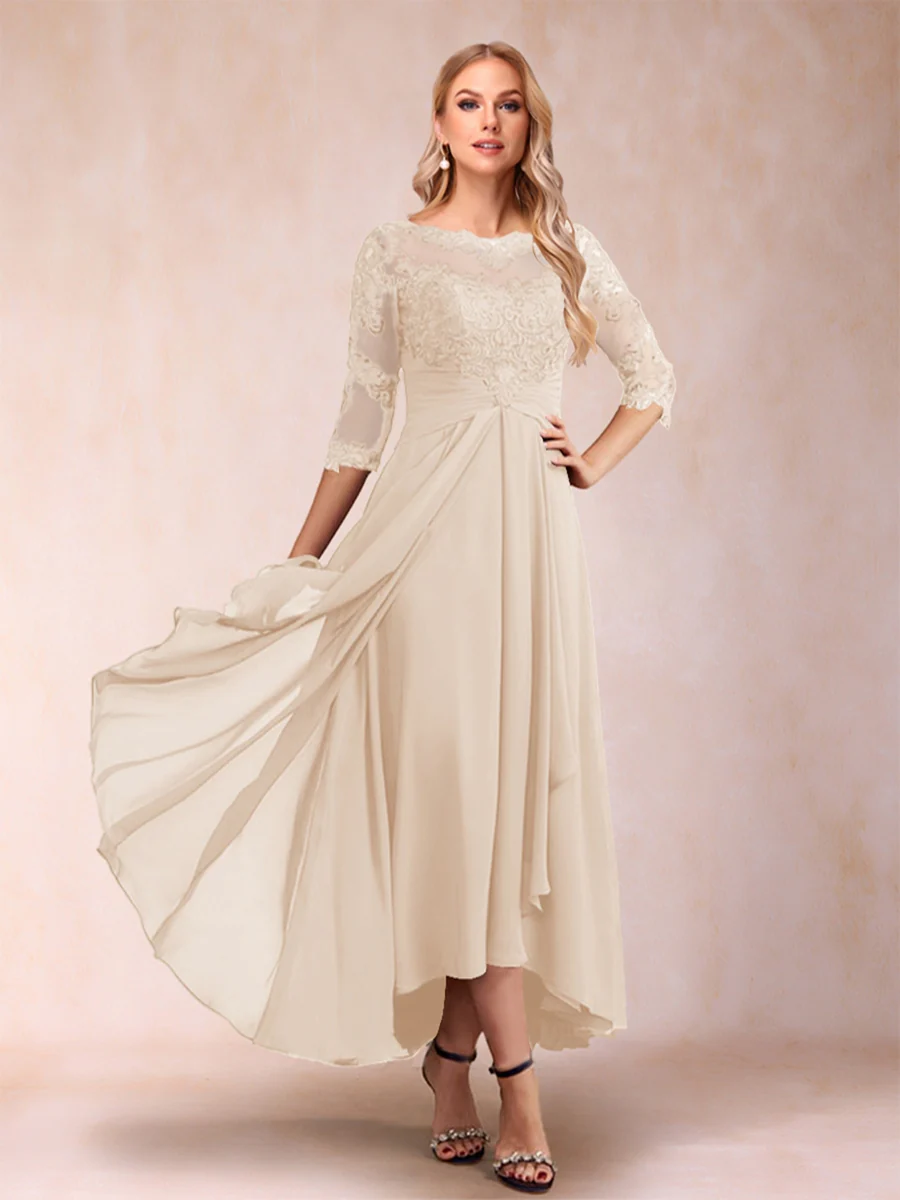 A-Line/Princess Asymmetrical 3/4 Sleeves Sweetheart Mother of the Bride Dresses - Image 18