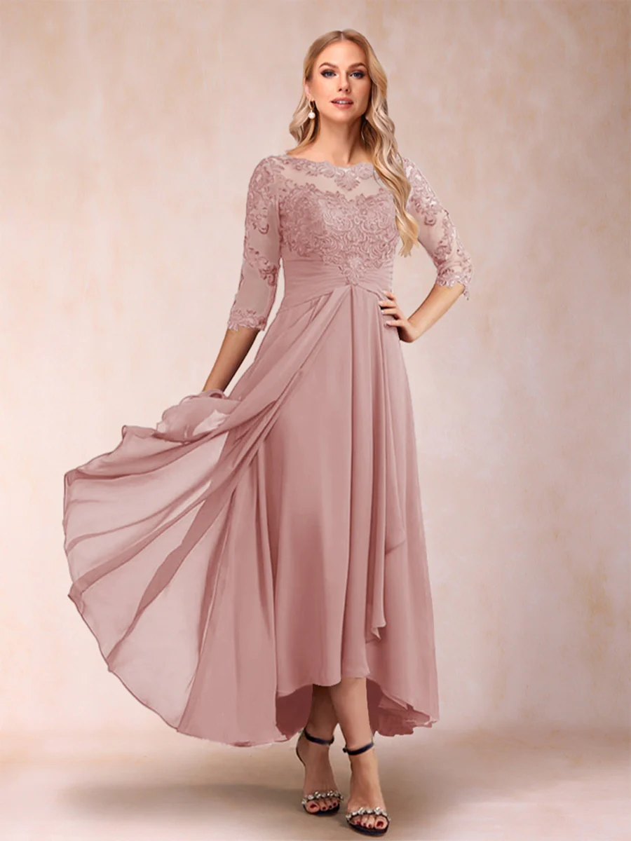 A-Line/Princess Asymmetrical 3/4 Sleeves Sweetheart Mother of the Bride Dresses - Image 9