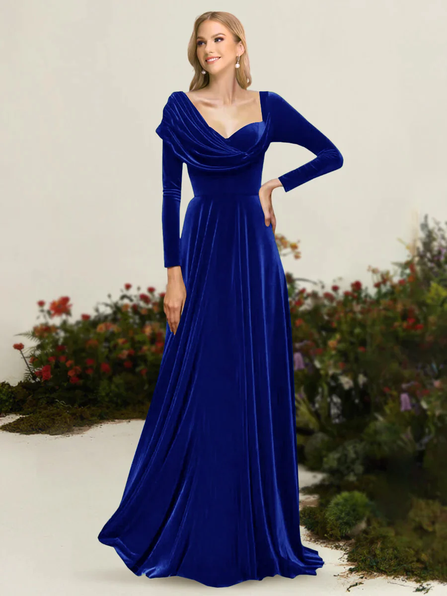 A-Line/Princess Asymmetrical Long Sleeves Pleated Velvet Mother Of the Bride Dresses - Image 18