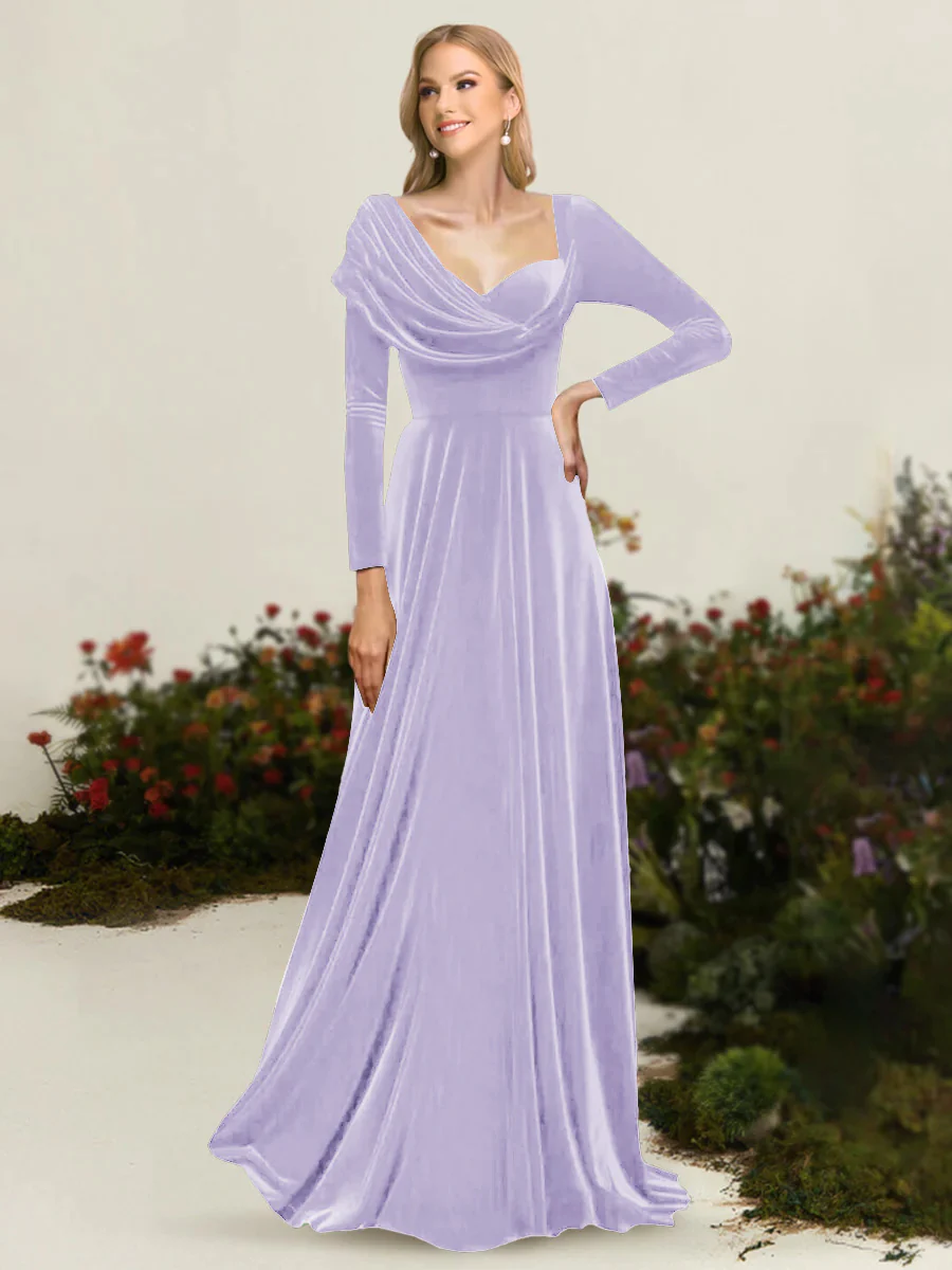 A-Line/Princess Asymmetrical Long Sleeves Pleated Velvet Mother Of the Bride Dresses - Image 20