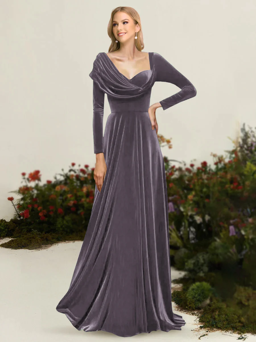 A-Line/Princess Asymmetrical Long Sleeves Pleated Velvet Mother Of the Bride Dresses - Image 28