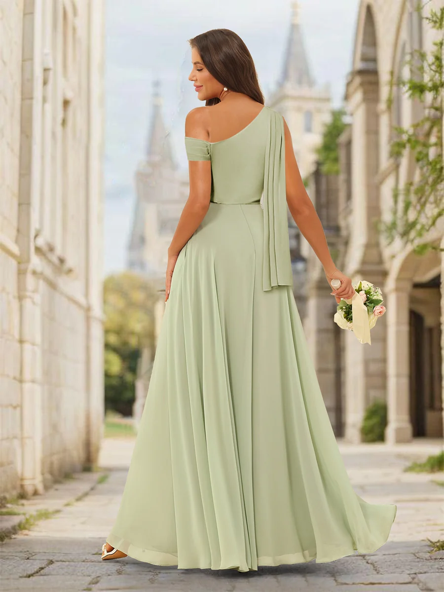 A-Line/Princess Asymmetrical One-Shoulder Long Bridesmaid Dresses with Split Side - Image 2